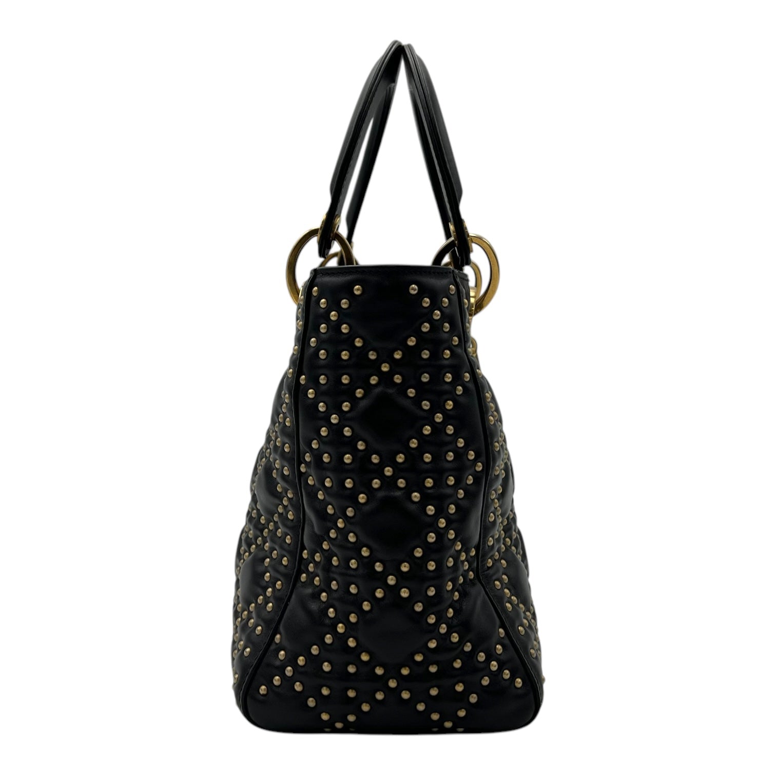Christian Dior Lady Dior Top Handle Bag Black in Calfskin, Gold hardware_4