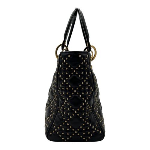Christian Dior Lady Dior Top Handle Bag Black in Calfskin, Gold hardware_4