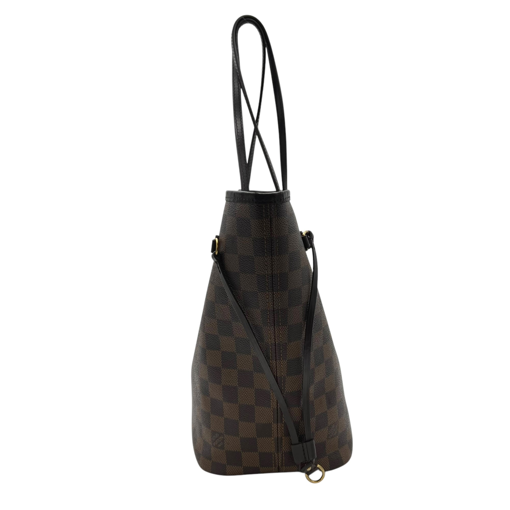Louis Vuitton Neverfull Tote Bag MM Ebene with Pouch in Coated Canvas, Gold hardware_4