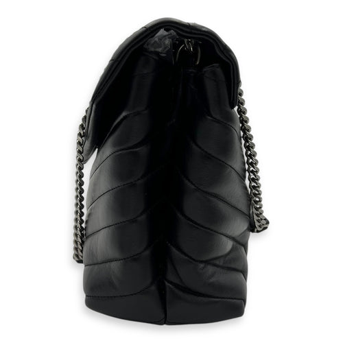 Saint Laurent Loulou Shoulder Bag Small Black in Calfskin, Silver hardware_4