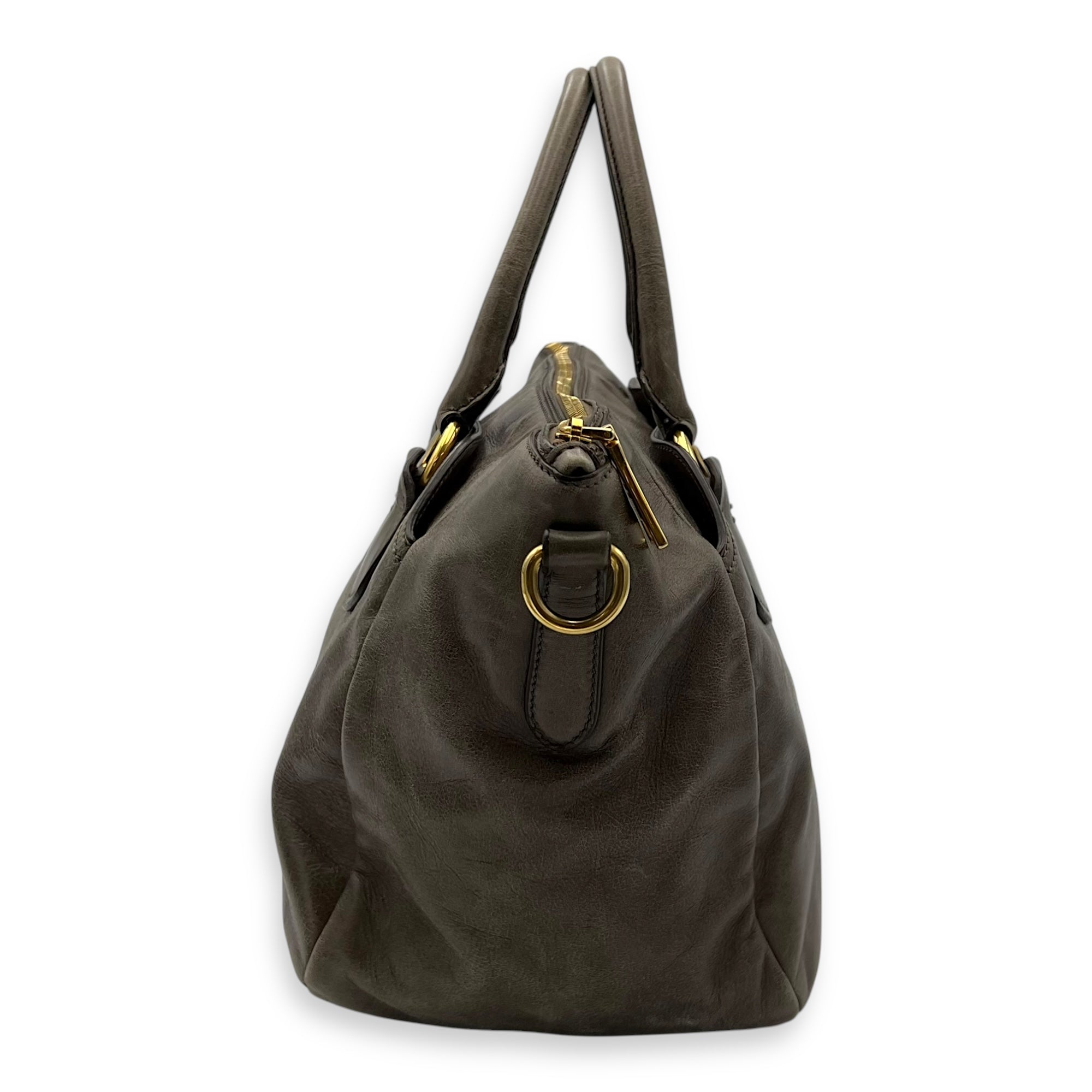 Prada 2 way bag Top Handle Bag Brown in Calfskin, Gold hardware_4