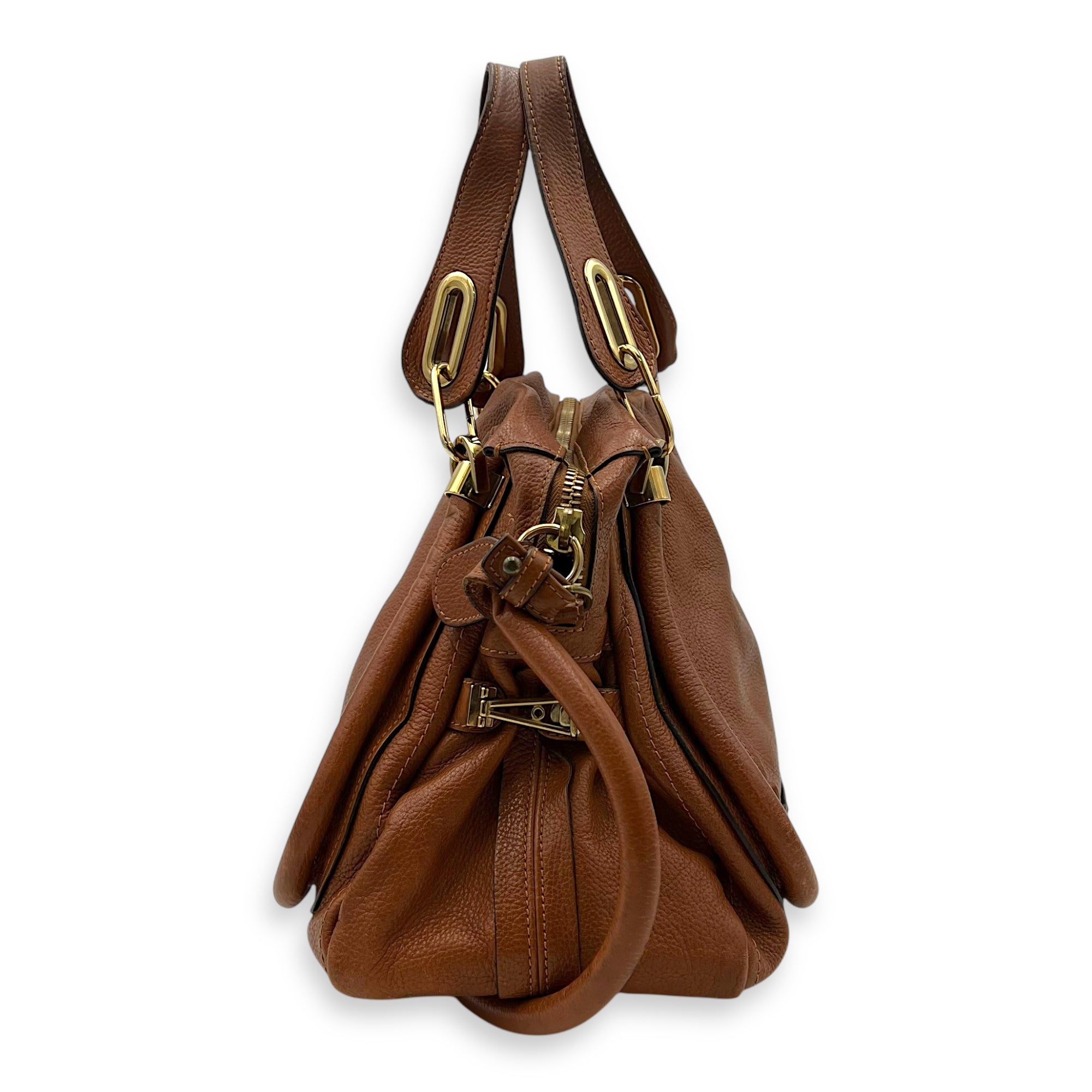 Chloé Paraty Shoulder Bag Brown in Calfskin, Gold hardware_4
