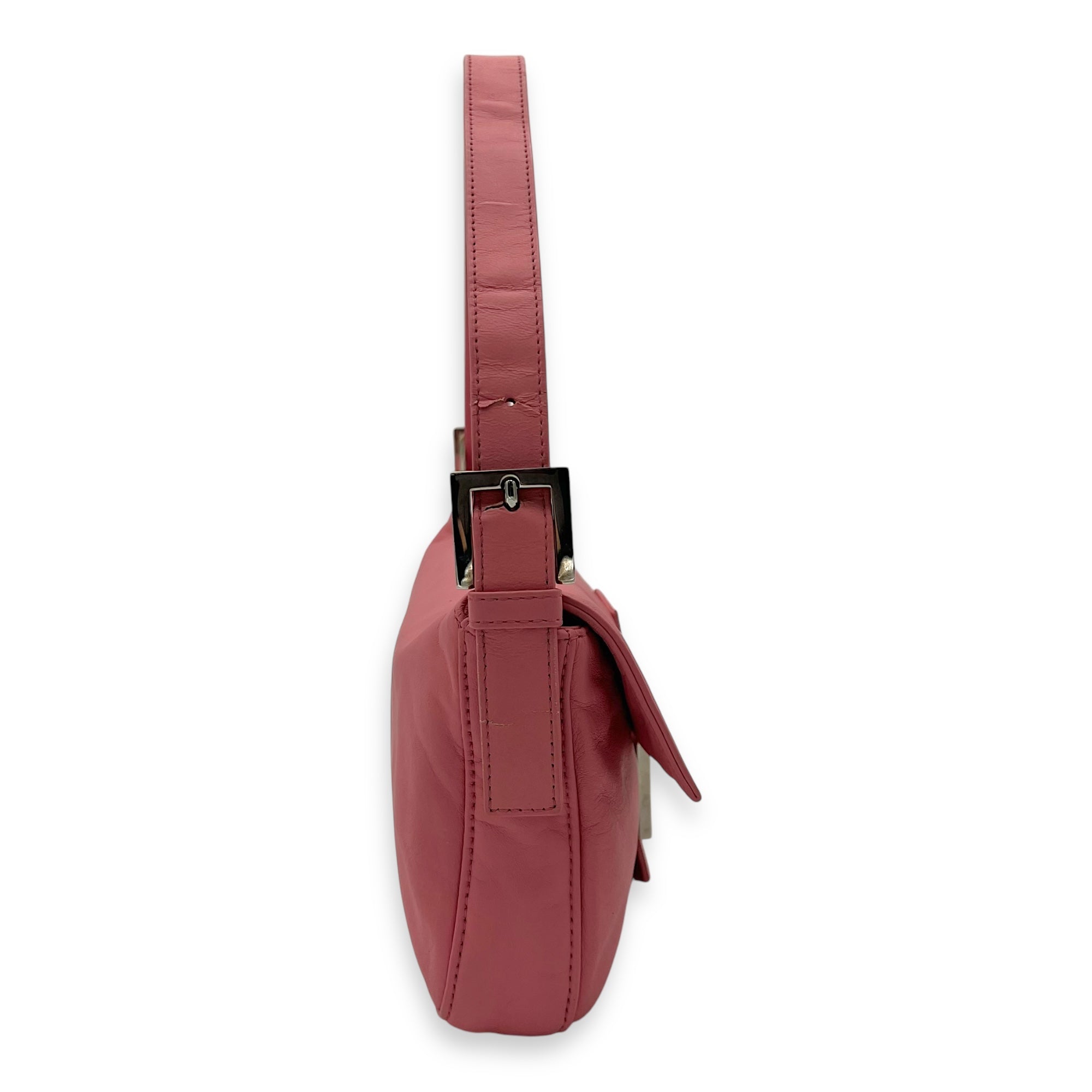 Fendi Baguette Shoulder Bag Pink in Calfskin, Silver hardware_4