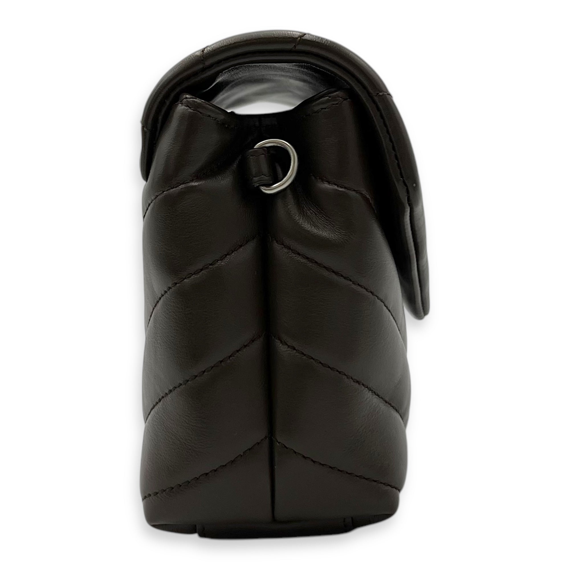 Saint Laurent Loulou Crossbody Bag Toy Brown in Calfskin, Silver hardware_4