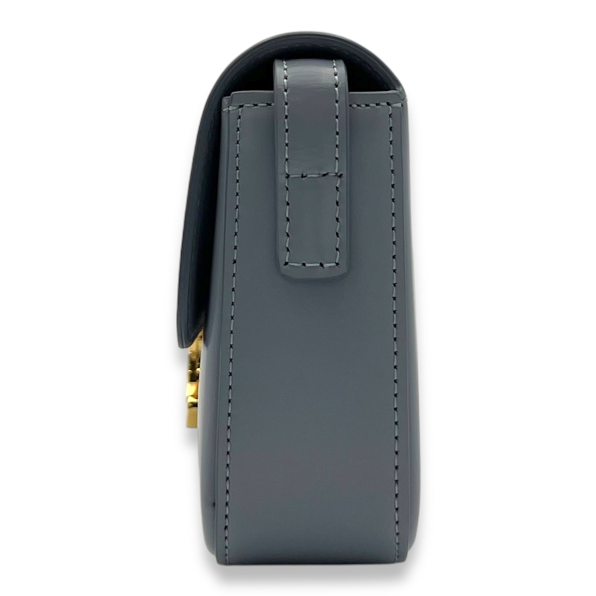 Celine Triomphe Shoulder Bag Blue Grey in Calfskin, Gold hardware_4