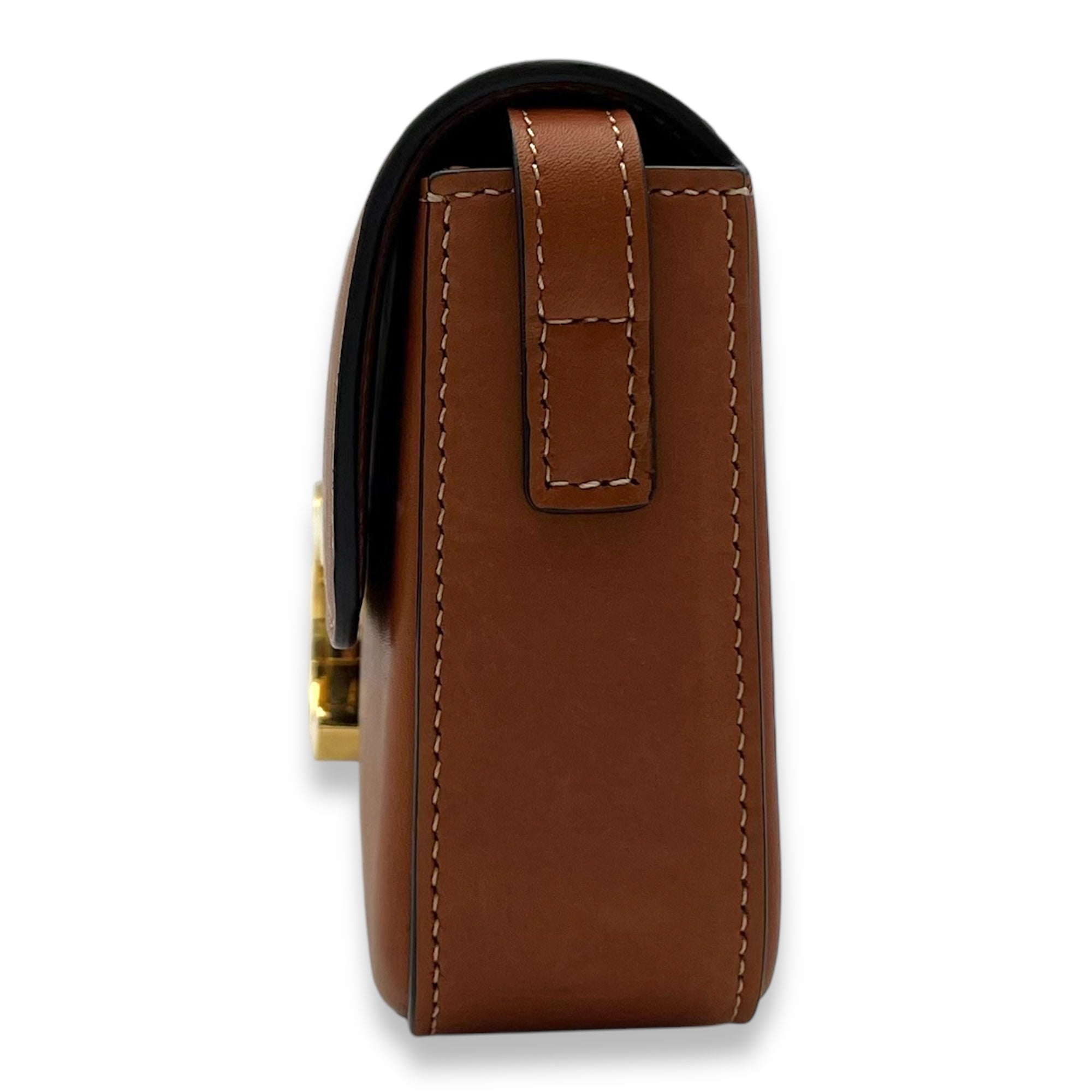 Celine Triomphe Shoulder Bag Brown in Calfskin, Gold hardware_4