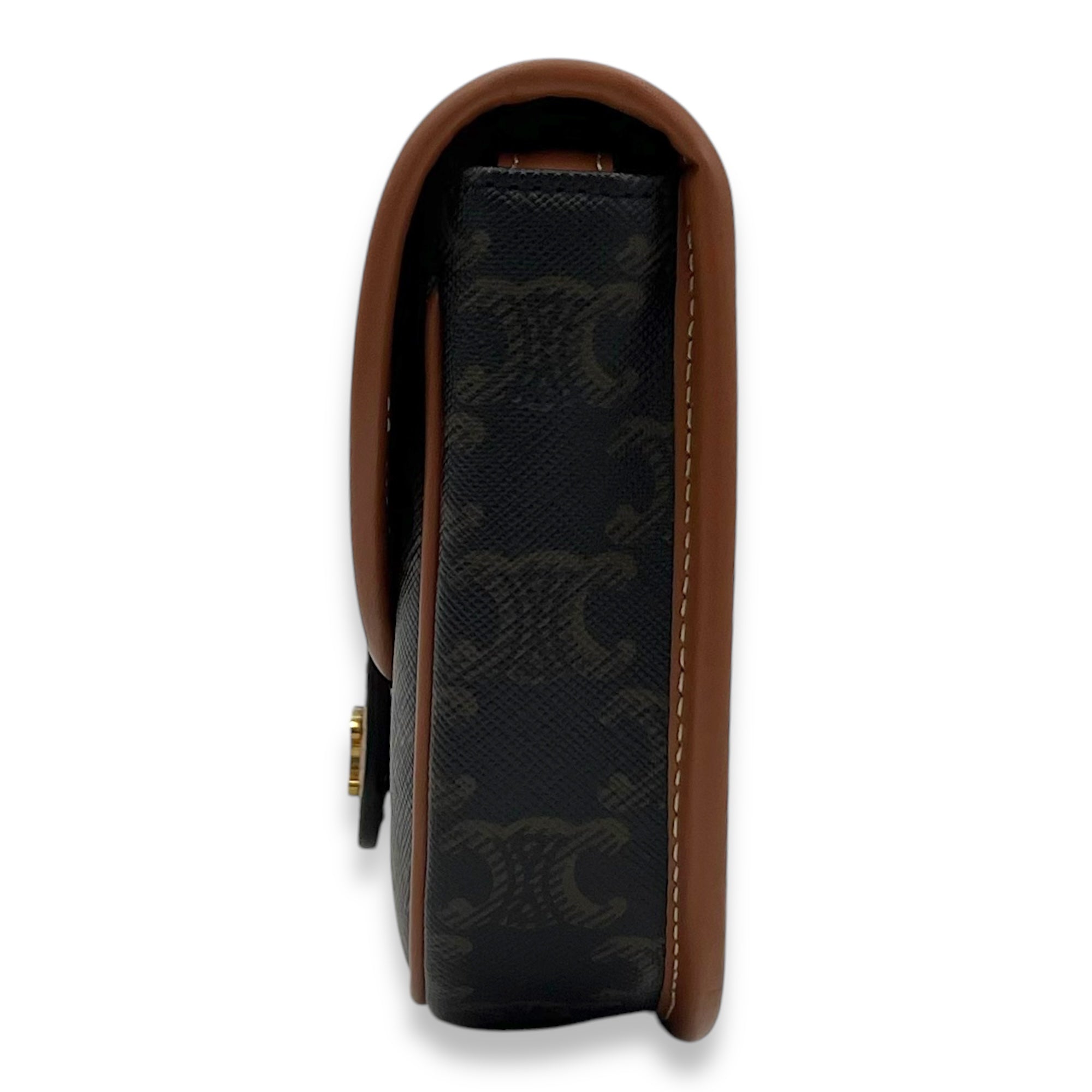 Celine Besace Crossbody Bag Mini Brown in Coated Canvas, Gold hardware_4