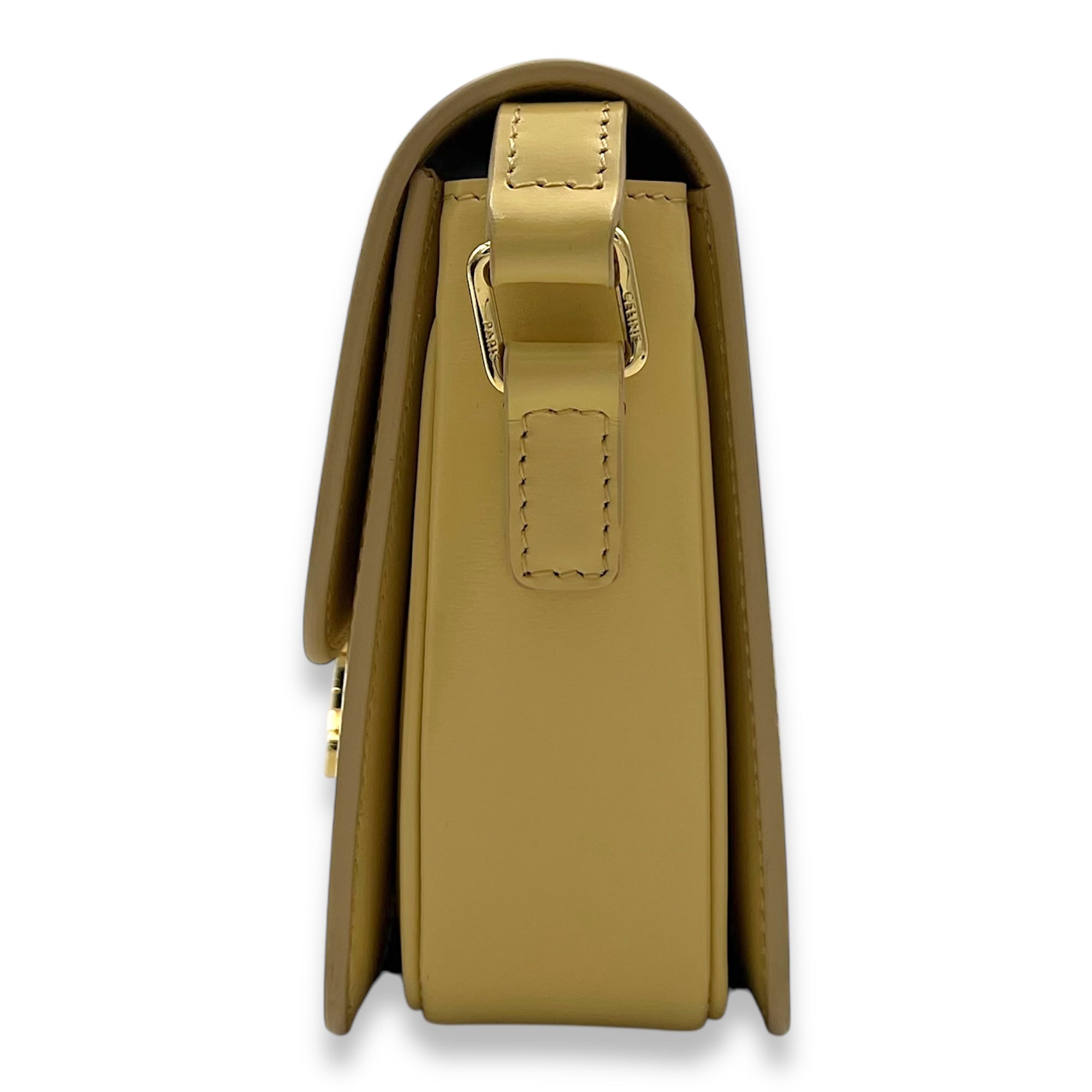 Celine Triomphe Crossbody Bag Teen Yellow in Calfskin, Gold hardware_4