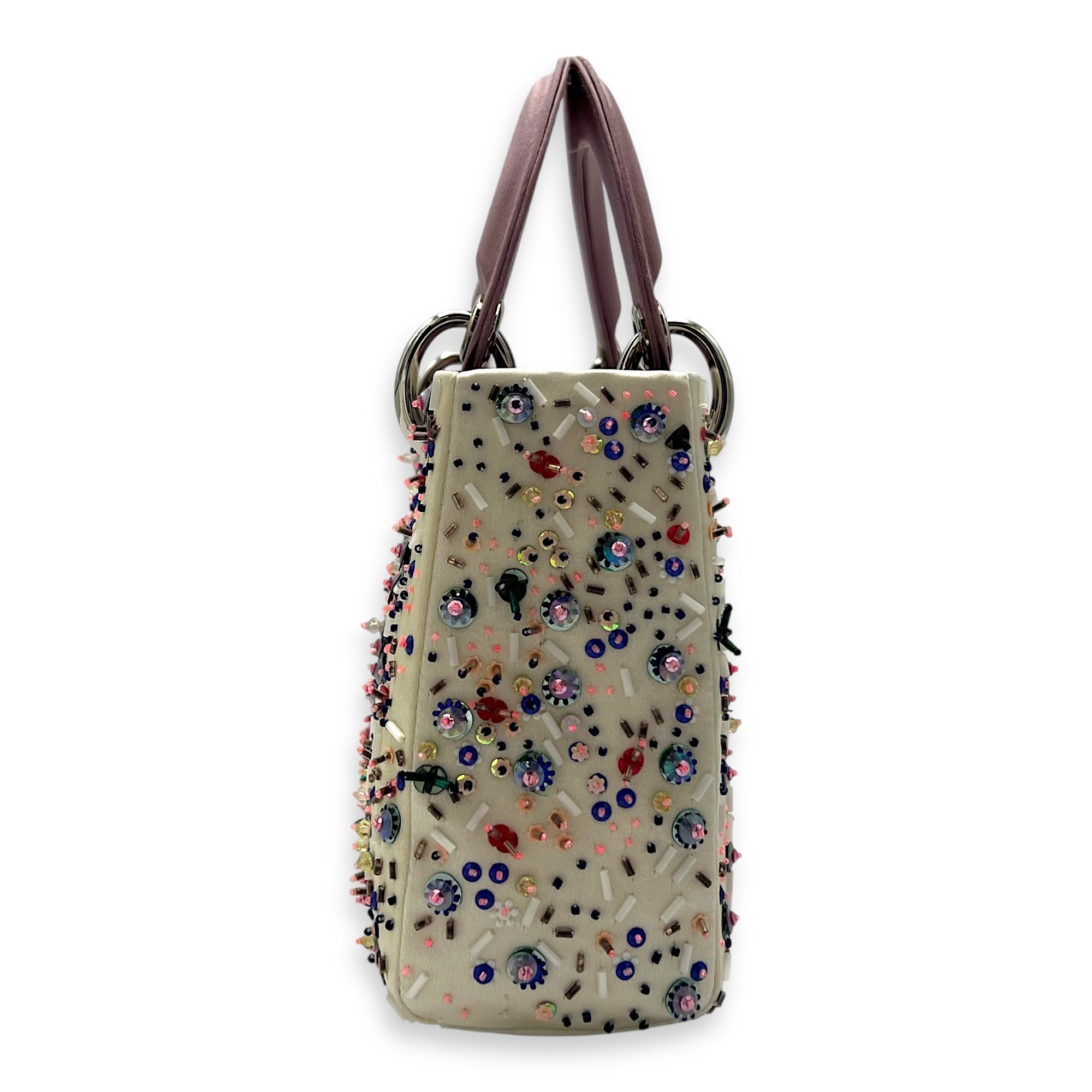 Christian Dior Lady Dior Mini Multi-colour Top Handle Bag in Satin, Silver hardware_4