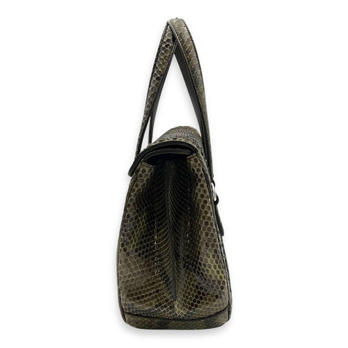 Gucci Flap Top Handle Bag Green in Python Leather, Silver hardware_4