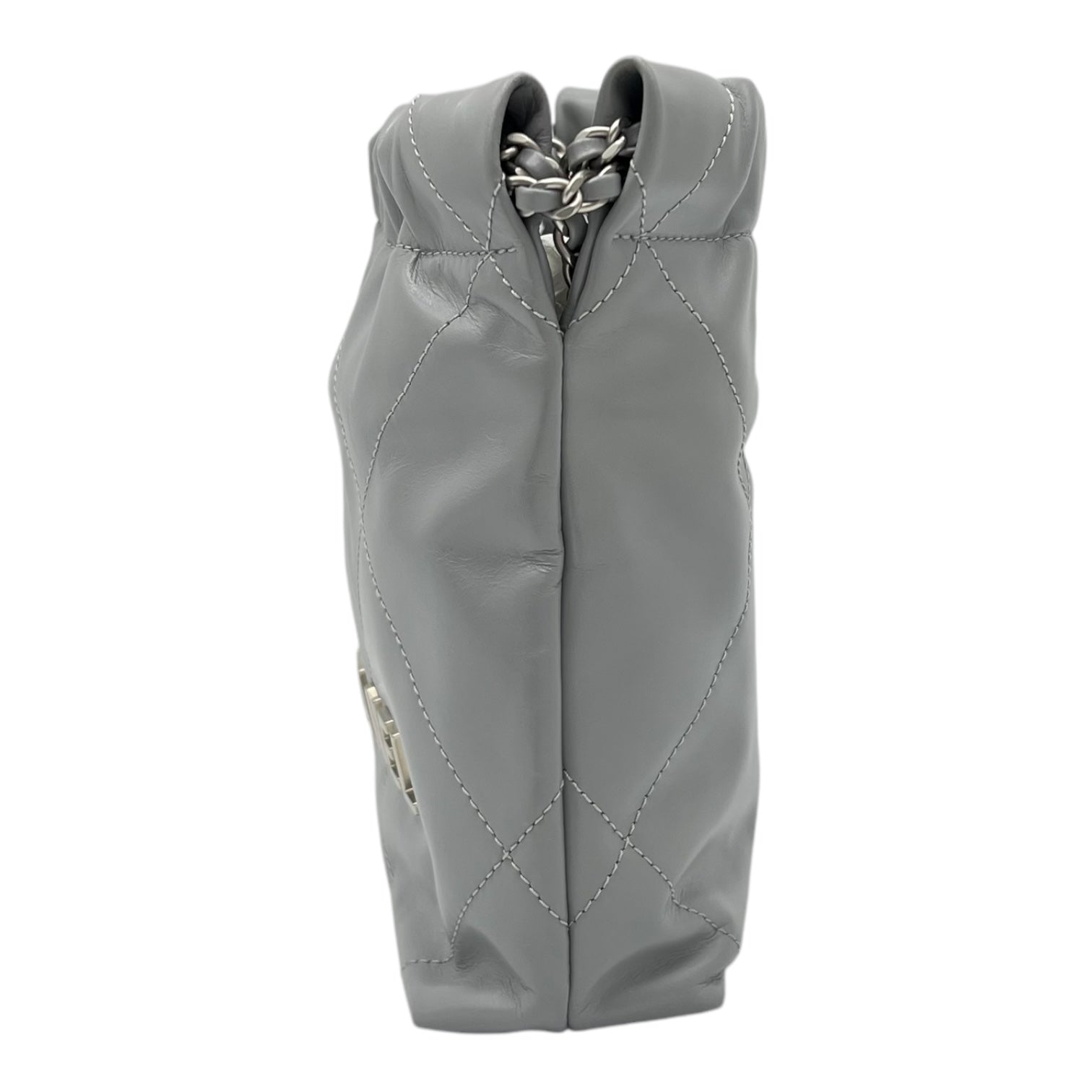 Chanel 22 Tote Crossbody Bag Mini Grey in Calfskin, Silver hardware_4