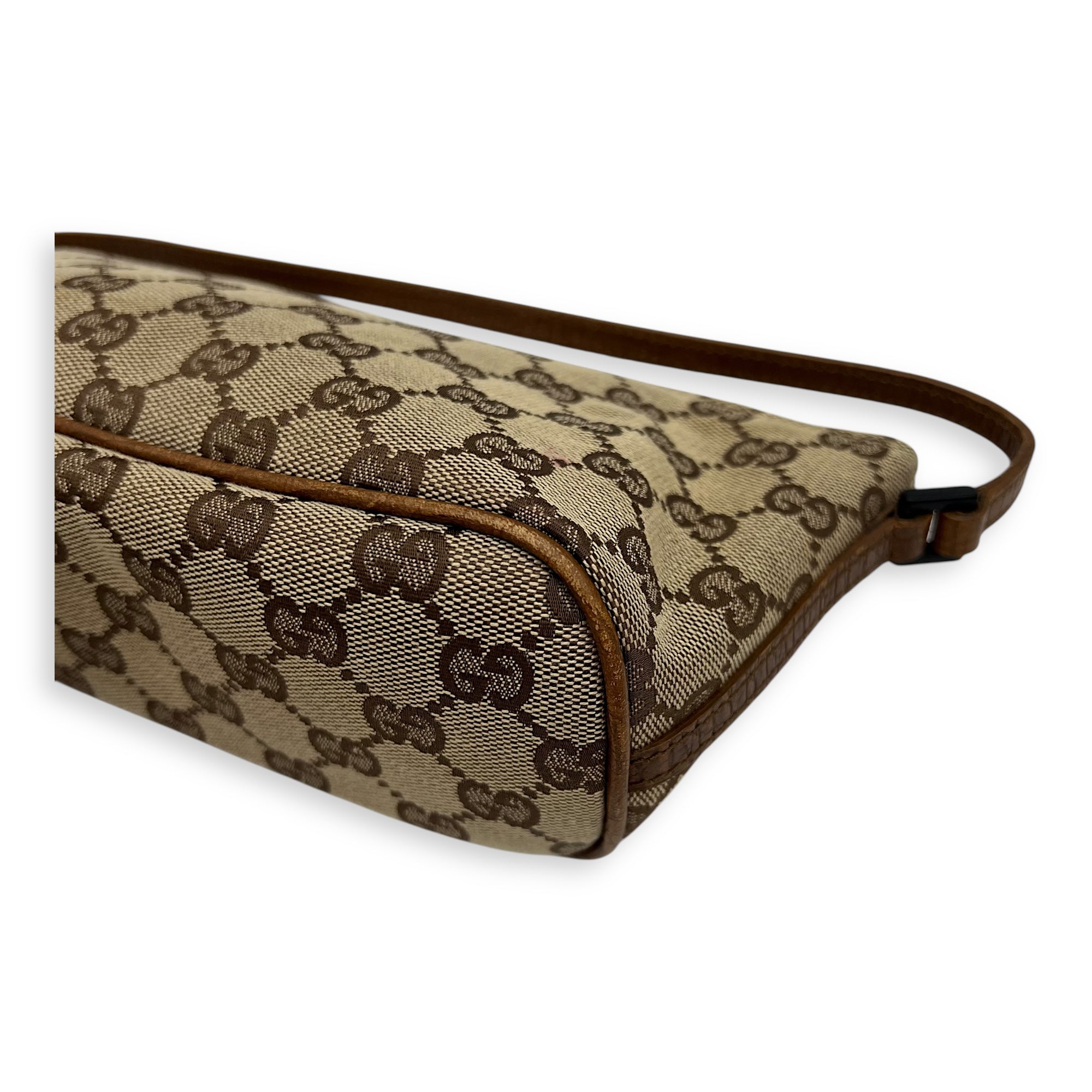 Gucci Boat Pochette Top Handle Bag Brown in Canvas, Gold hardware_7