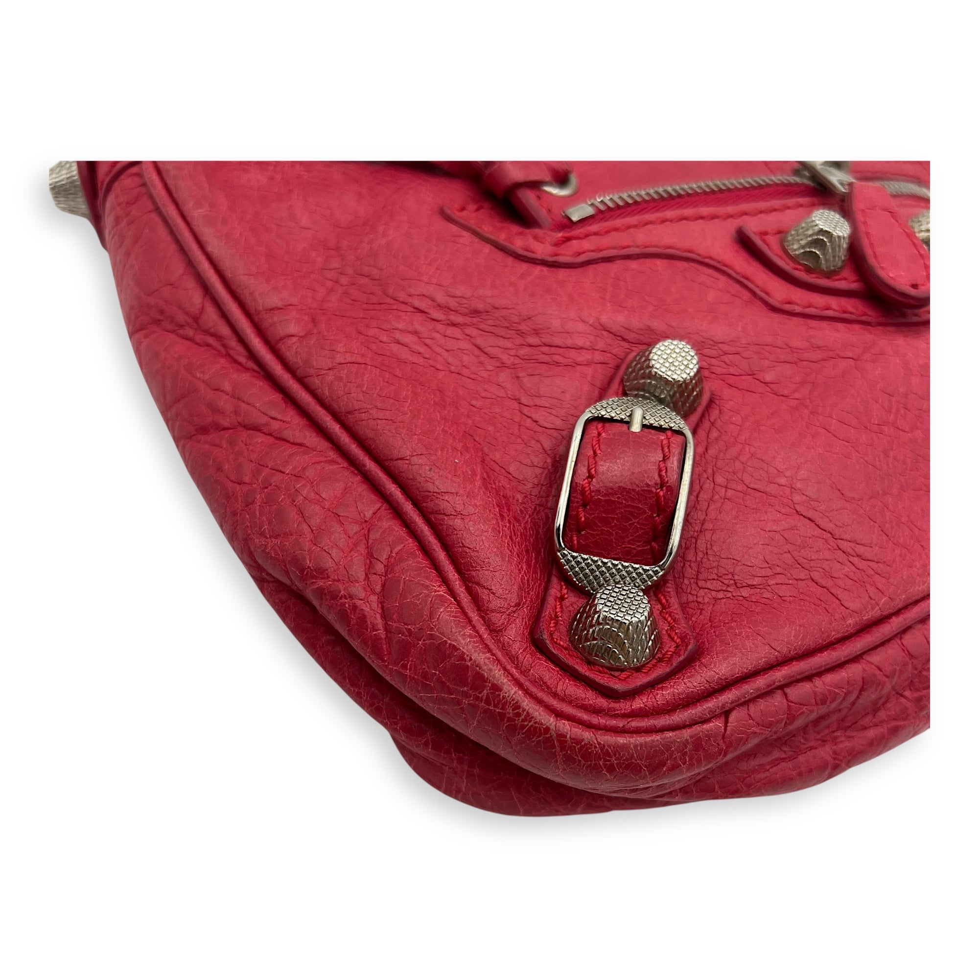 Balenciaga Hip Shoulder Bag Pink in Distressed Leather, Silver hardware_9