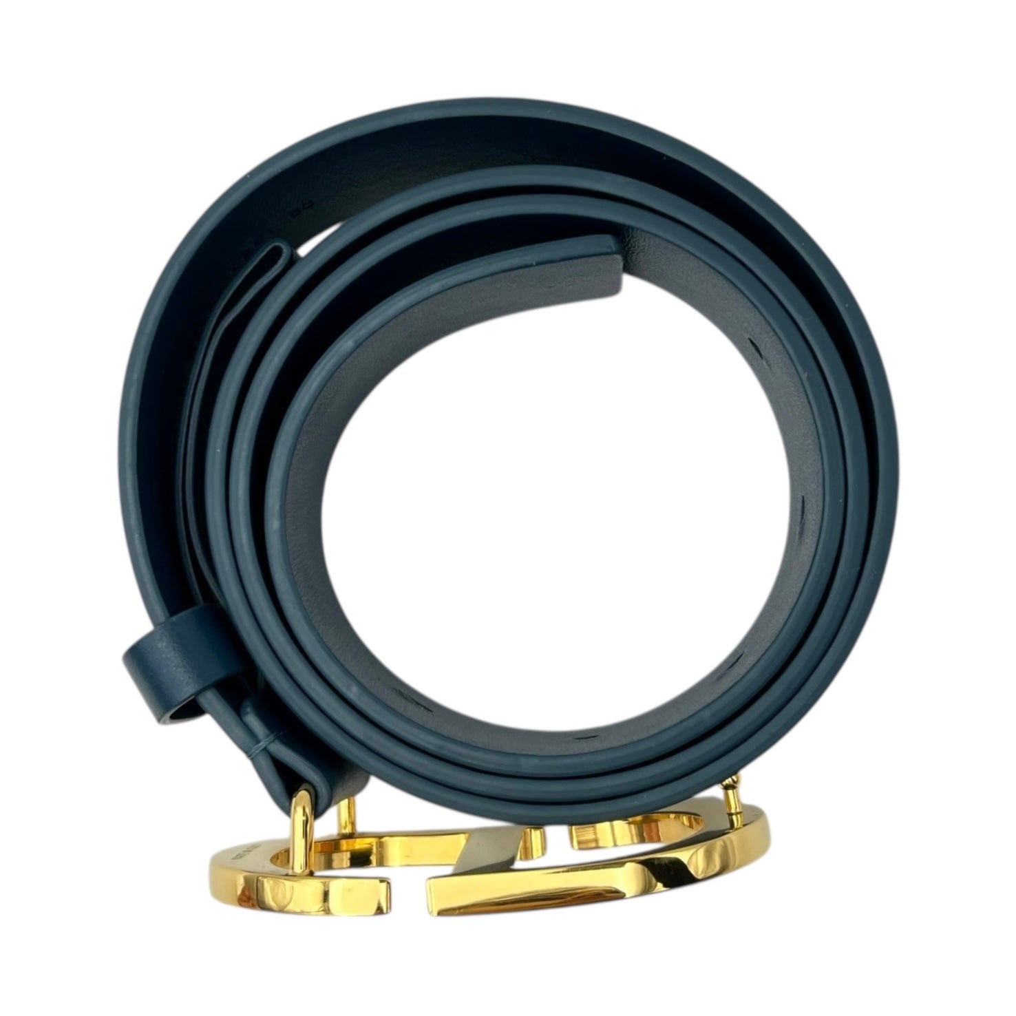 Christian Dior CD Belt 80 Blue in Calfskin, Gold hardware_4