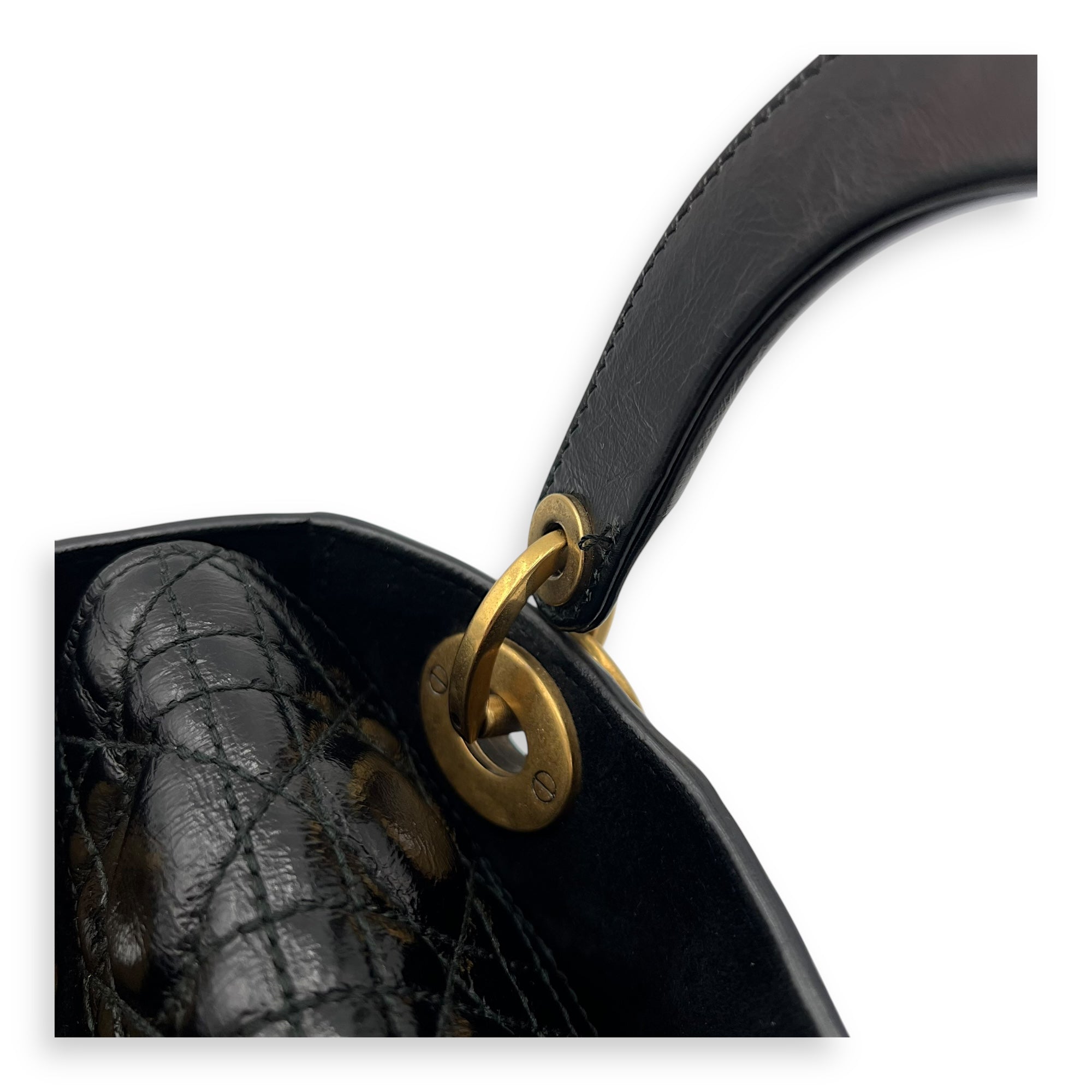 Christian Dior Lady Dior Top Handle Bag Small Black in Calfskin, Gold hardware_10