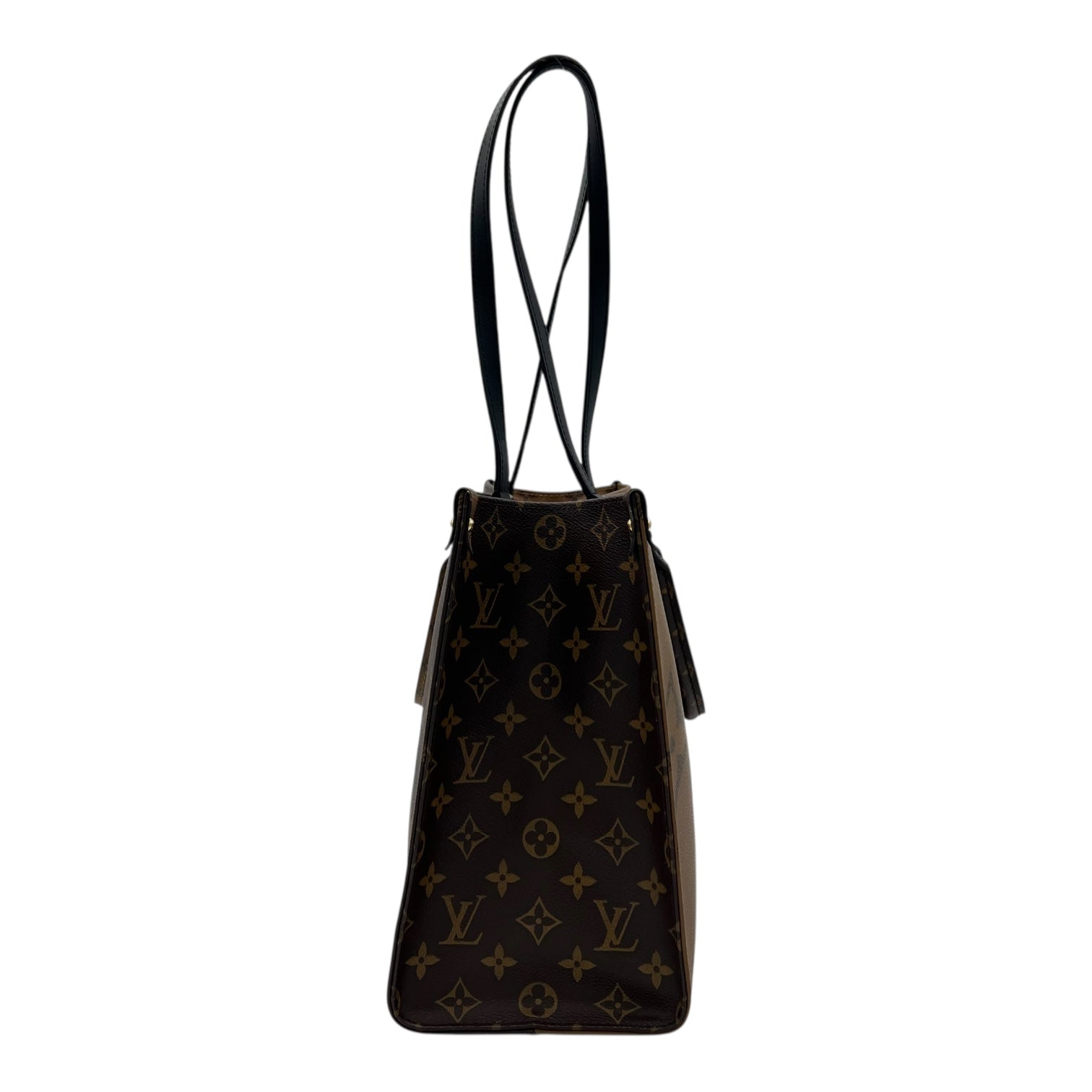 Louis Vuitton OnTheGo Top Handle Bag Brown in Coated Canvas, Gold hardware_4