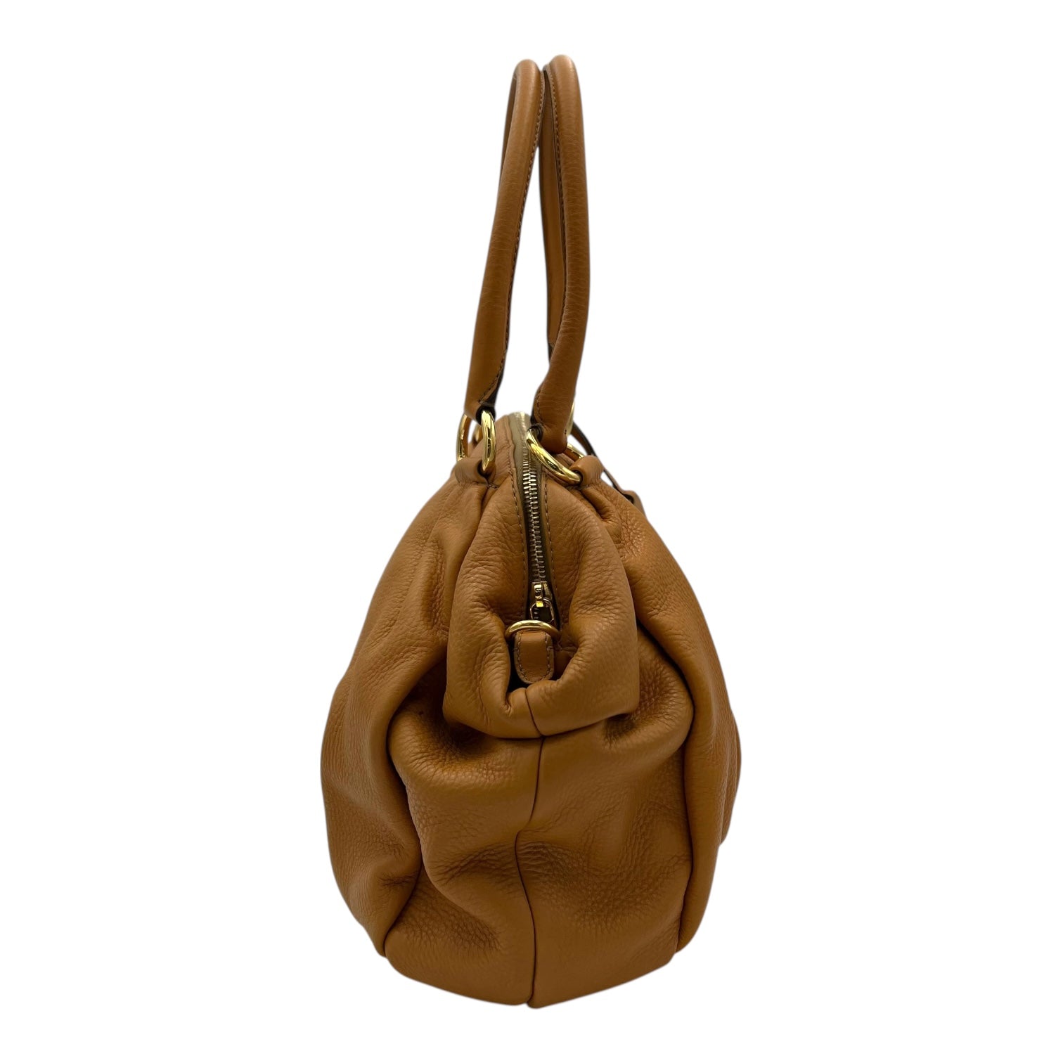 Prada Logo Top Handle Bag Yellow in Calfskin, Gold hardware_4