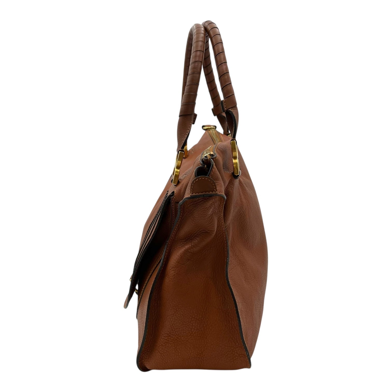 Chloé Marcie Large Brown Top Handle Bag in Calfskin, Gold hardware_4