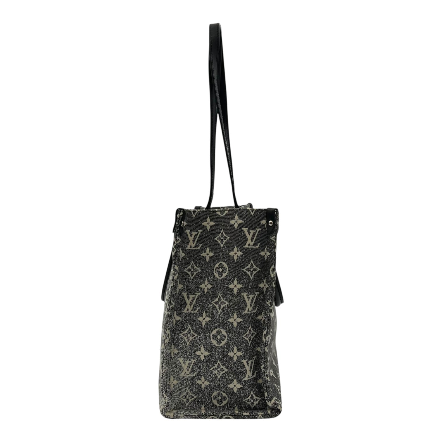 Louis Vuitton OnTheGo Top Handle Bag Black in Denim, Silver hardware_4