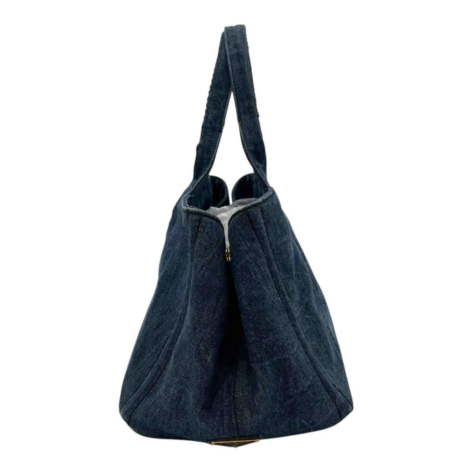 Prada Canapa Top Handle Bag Blue in Denim, Gold hardware_4