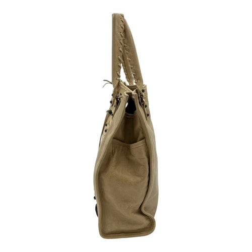 Balenciaga Shopper Beige Tote Bag in Distressed Leather, Gunmetal hardware_4
