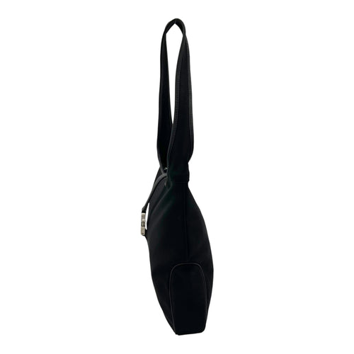 Salvatore Ferragamo Logo Shoulder Bag Black in Nylon, Silver hardware_4