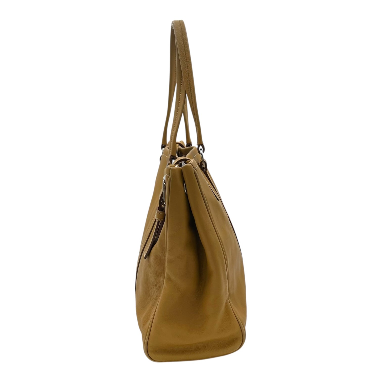 Prada Logo Shoulder Bag Yellow in Calfskin, Silver hardware_4