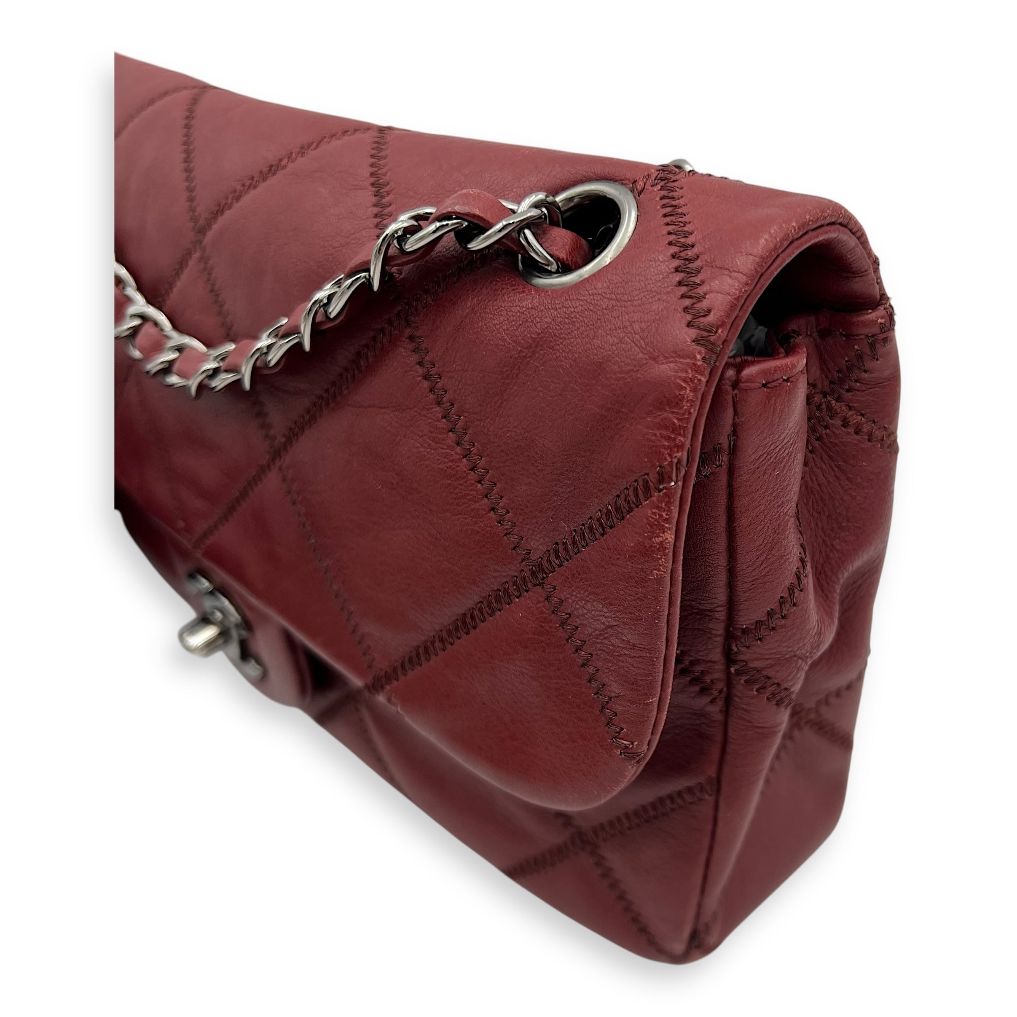 Chanel Classic Diamond Stitch Quilted Red Shoulder Bag in Calfskin, Ruthenium hardware_14