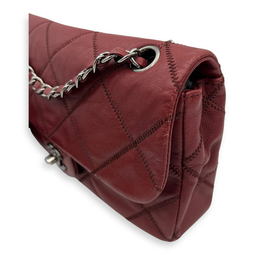 Chanel Classic Diamond Stitch Quilted Red Shoulder Bag in Calfskin, Ruthenium hardware_14