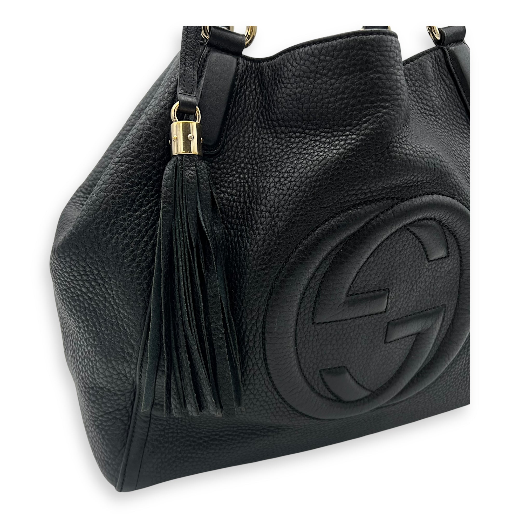 Gucci Soho Tote Bag Black in Calfskin, Gold hardware_12