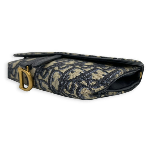 Christian Dior Saddle Wallet On Chain Blue in Jacquard, Gold hardware_8
