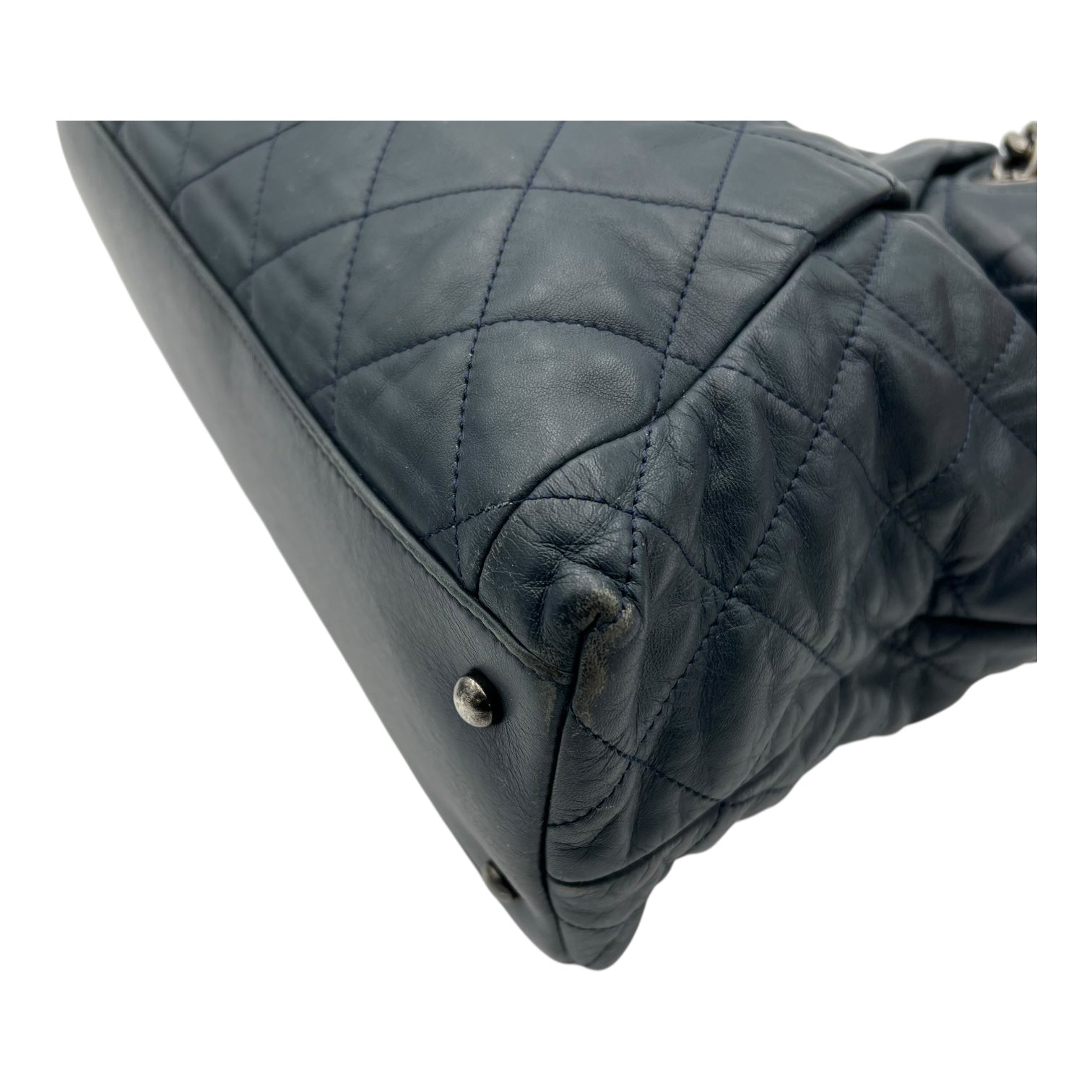Chanel CC Shoulder Bag Blue in Calfskin, Ruthenium hardware_14