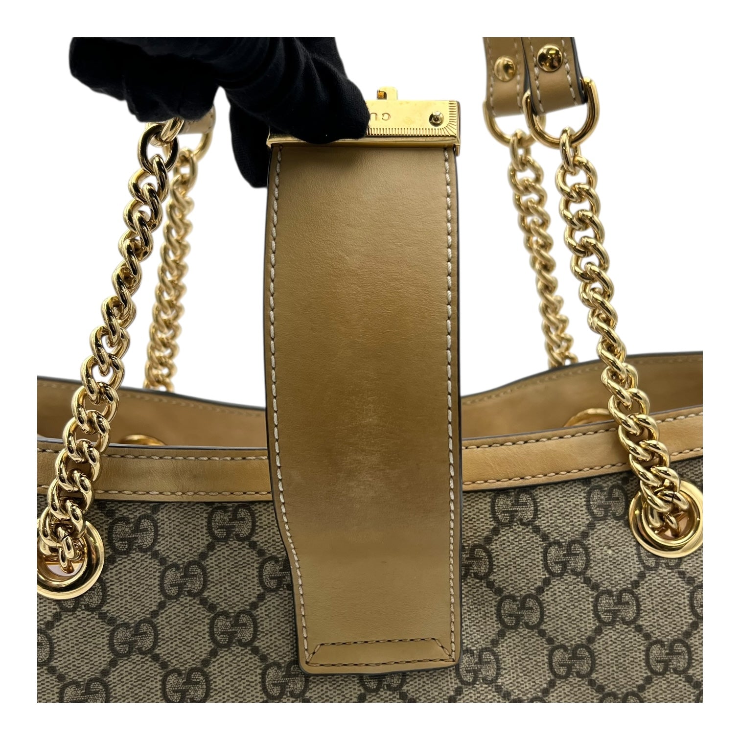 Gucci Padlock Tote Bag Beige in Coated Canvas, Gold hardware_9