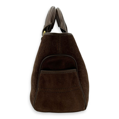Celine Boogie Top Handle Bag Brown in Suede Leather, Gold hardware_4