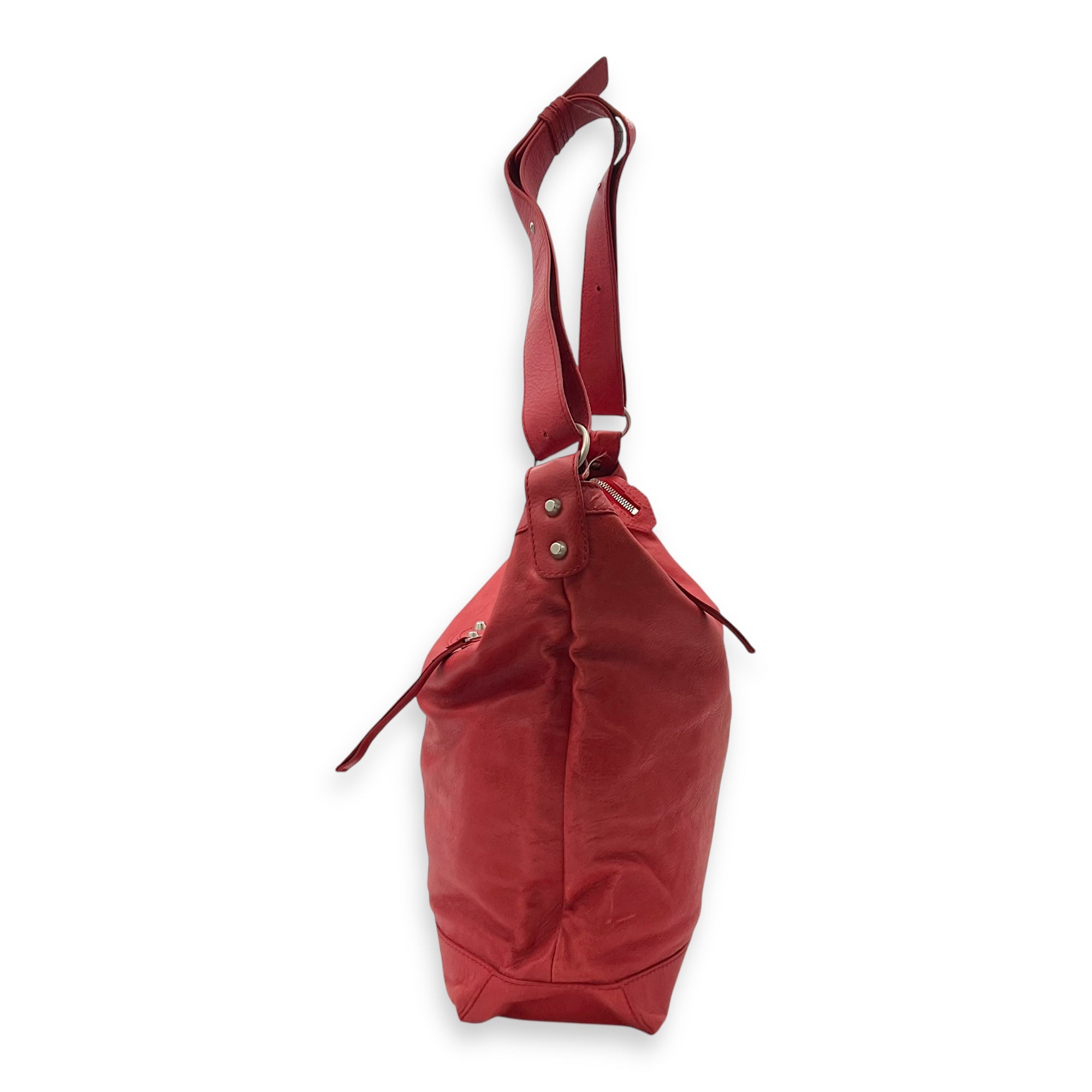 Balenciaga Vara Shoulder Bag Red in Distressed Leather, Silver hardware_4