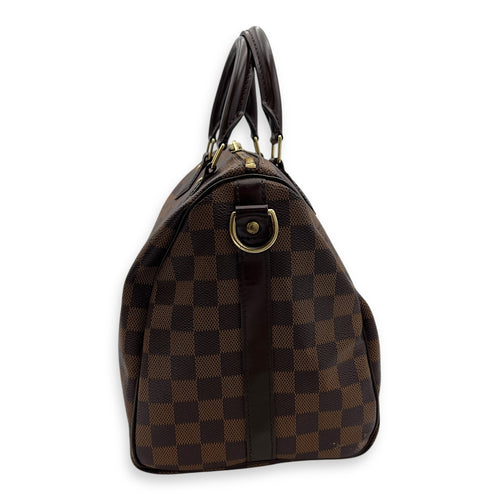 Louis Vuitton Speedy Bandouliere Top Handle Bag 30 Damier in Coated Canvas, Gold hardware_4