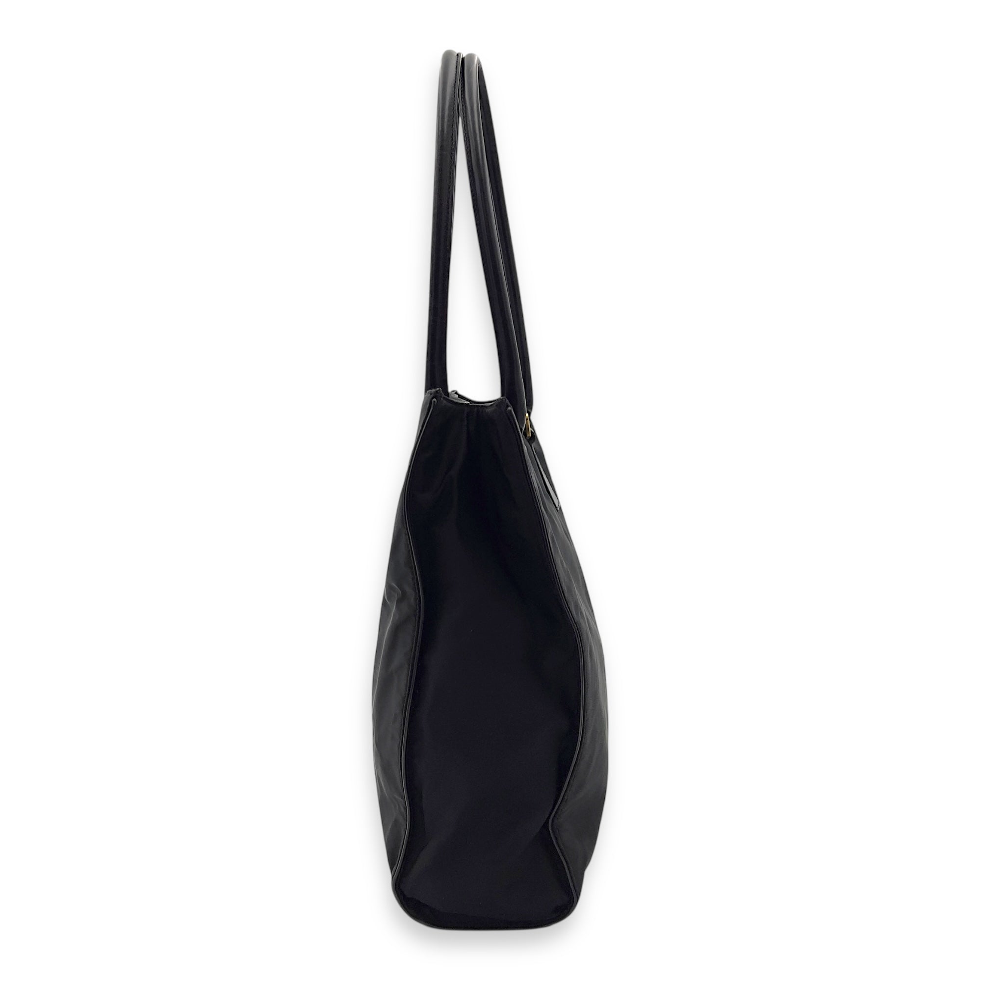 Prada Logo Tote Bag Black in Nylon, Gold hardware_4