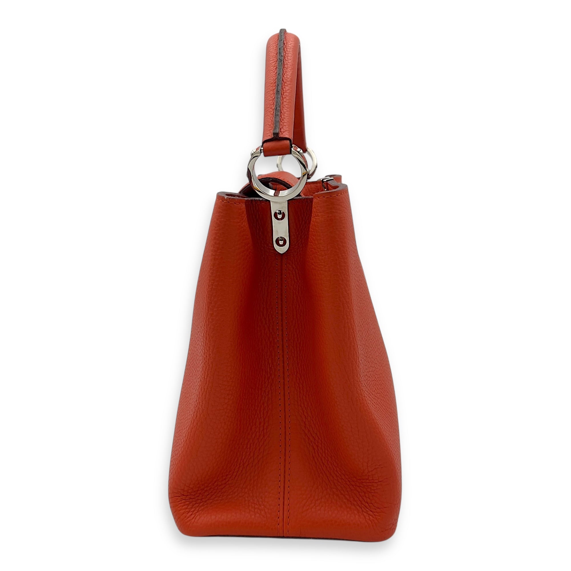 Louis Vuitton Capucines Top Handle Bag Orange in Taurillon Leather, Guilloche hardware_4