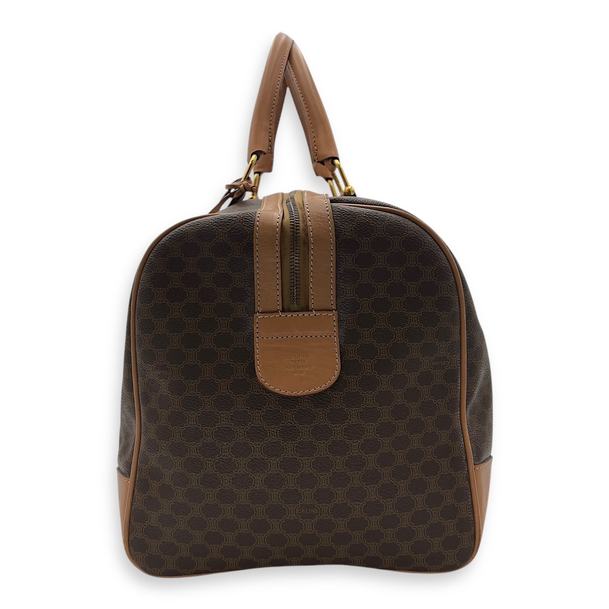 Celine Macadam Duffle Bag Brown in Coated Canvas, Gold hardware_4