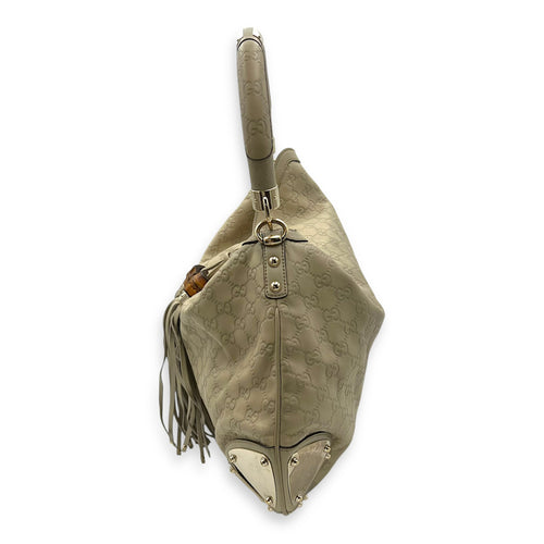 Gucci Babouska Indy White Top Handle Bag in Guccissima Leather, Gold hardware_4