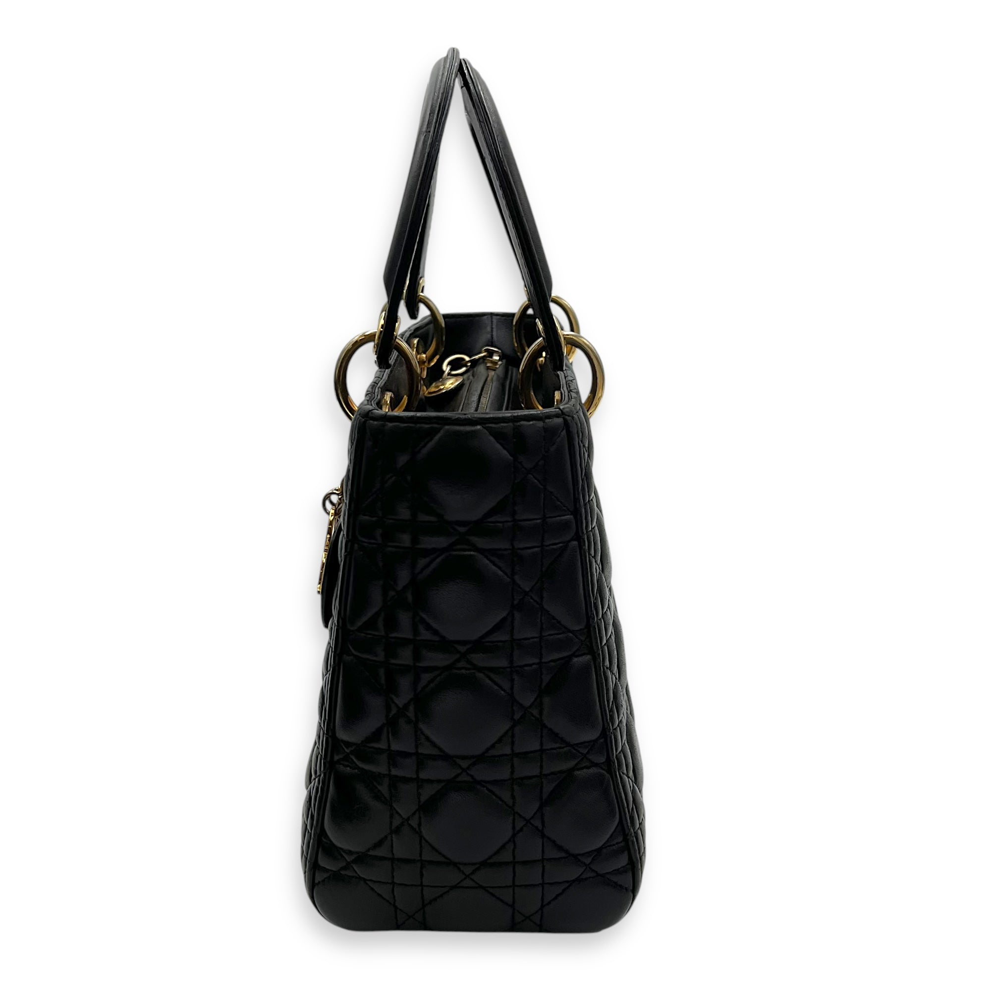 Christian Dior Lady Dior Top Handle Bag Black in Lambskin, Gold hardware_4