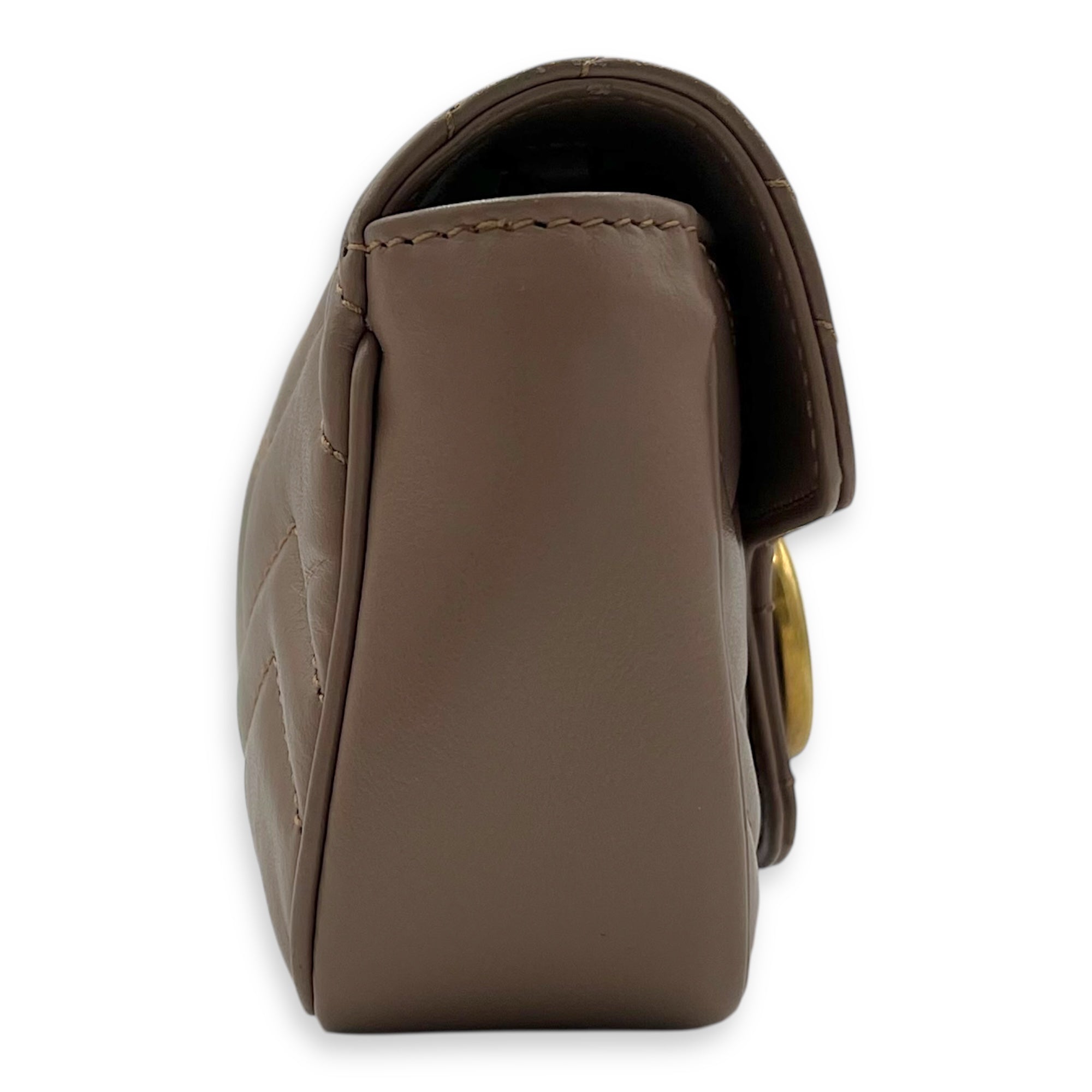 Gucci GG Marmont Shoulder Bag Super Mini Beige in Calfskin, Gold hardware_4