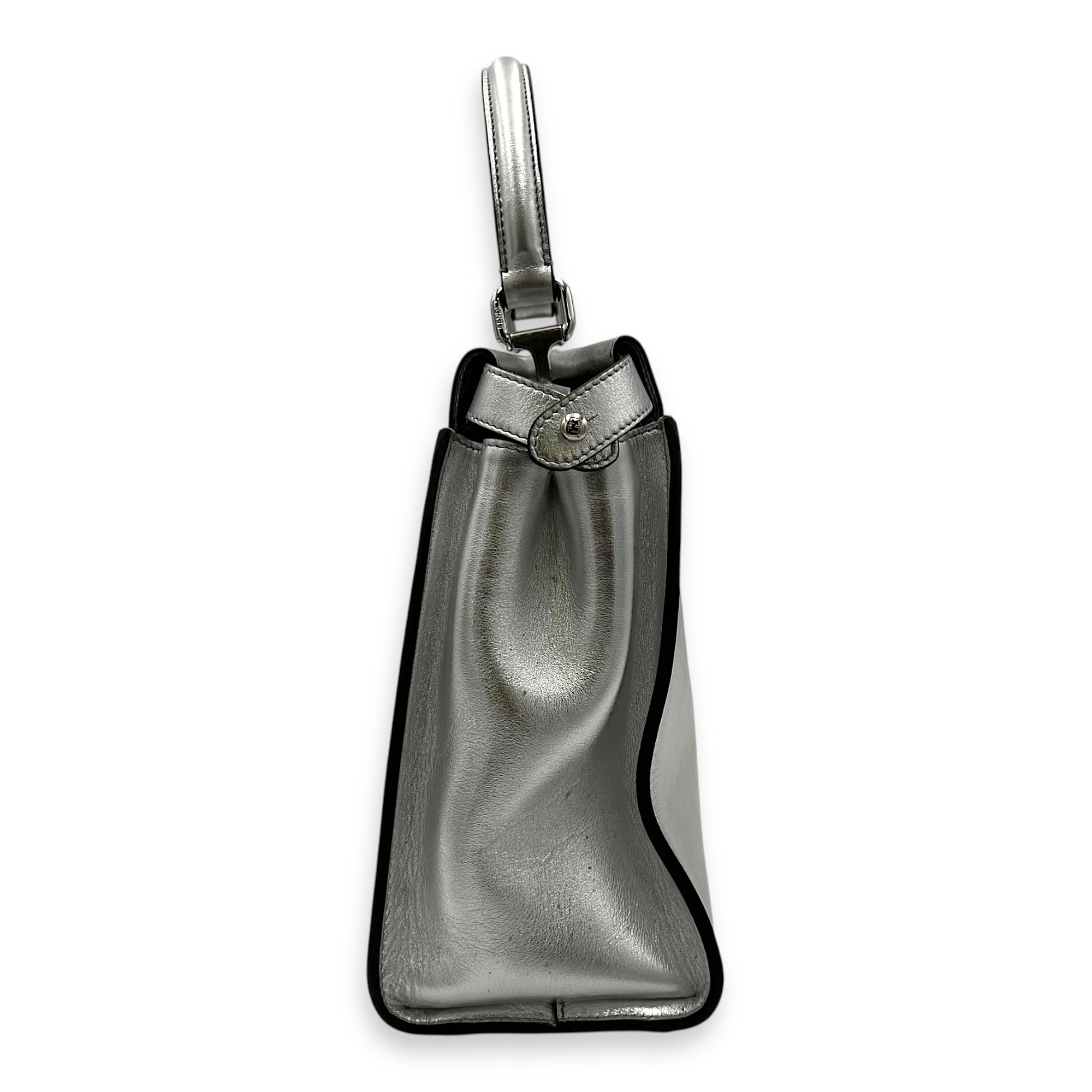Fendi Peekaboo Top Handle Bag Silver in Calfskin, Silver hardware_4