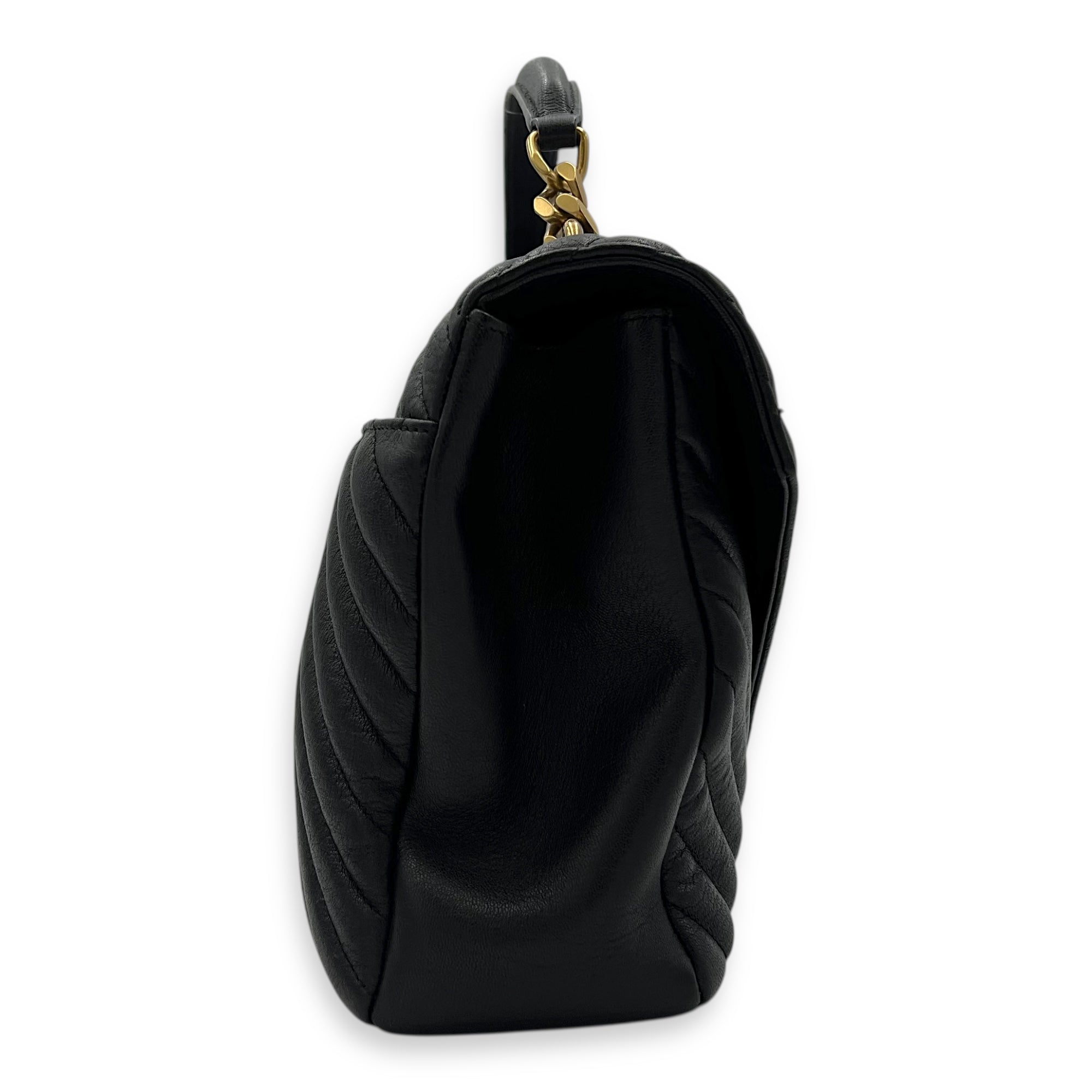 Saint Laurent College Top Handle Bag Black in Calfskin, Gold hardware_4