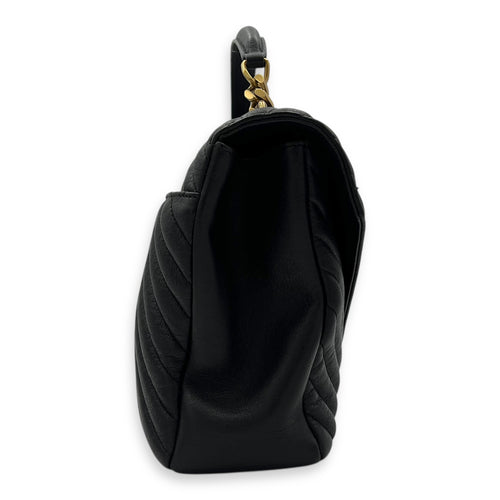 Saint Laurent College Top Handle Bag Black in Calfskin, Gold hardware_4