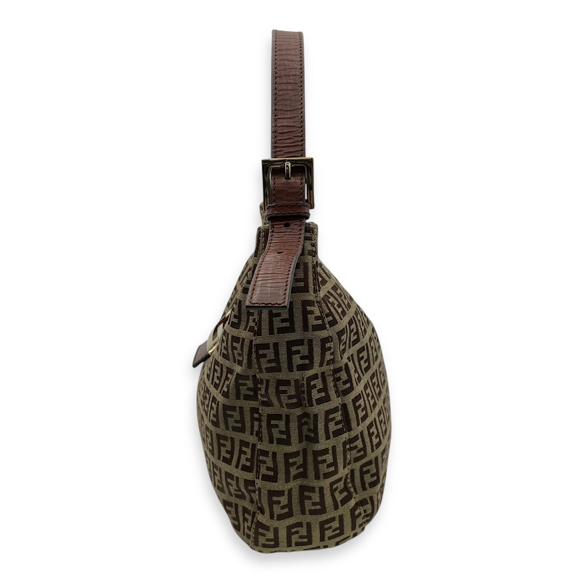 Fendi Vintage FF Shoulder Bag Brown in Jacquard, Gold hardware_4