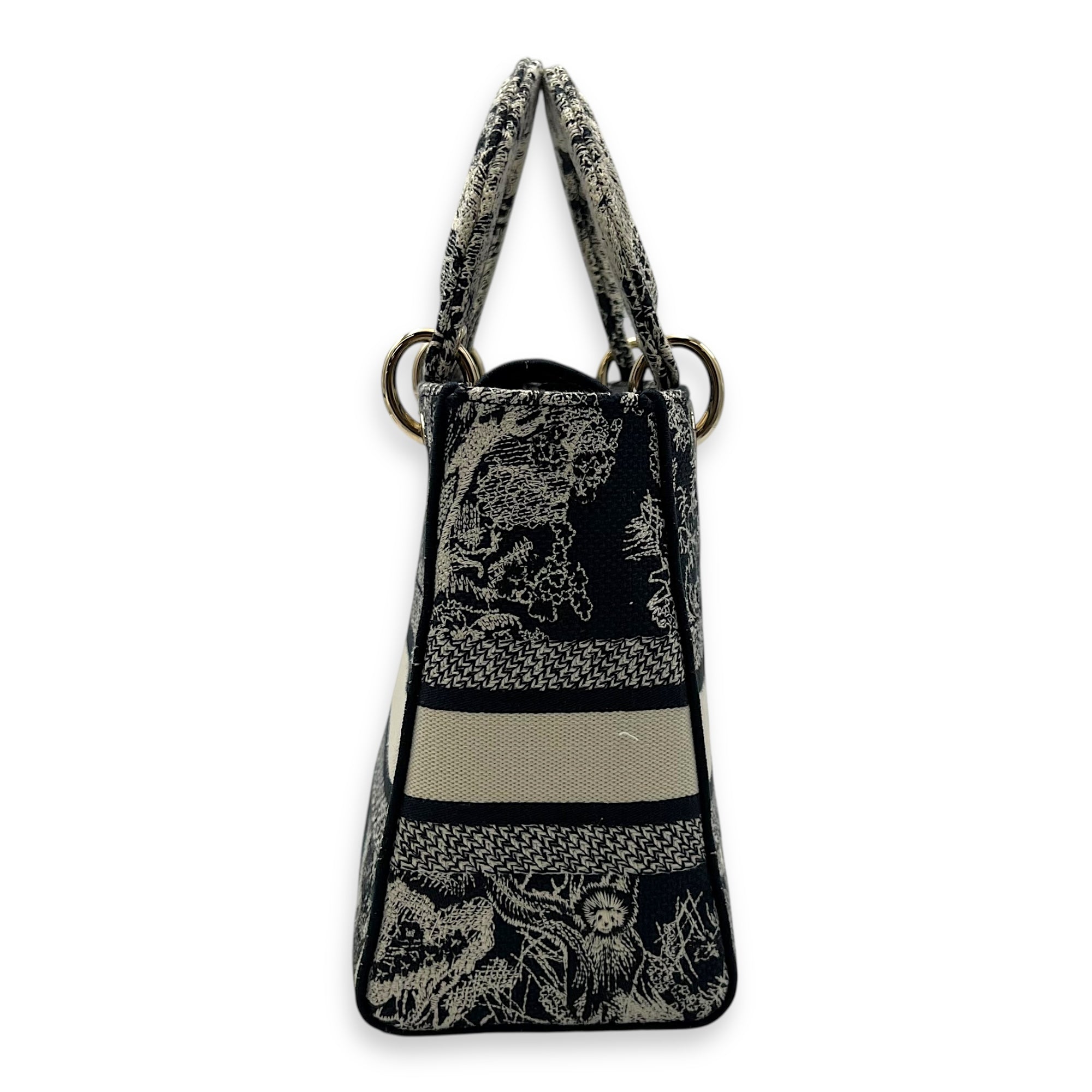 Christian Dior Lady Dior Medium Blue Top Handle Bag in Jacquard, Gold hardware_4