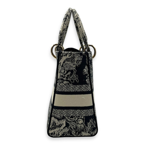 Christian Dior Lady Dior Medium Blue Top Handle Bag in Jacquard, Gold hardware_4