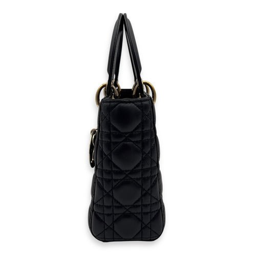 Christian Dior Lady Dior Small Black Top Handle Bag in Lambskin, Gold hardware_4