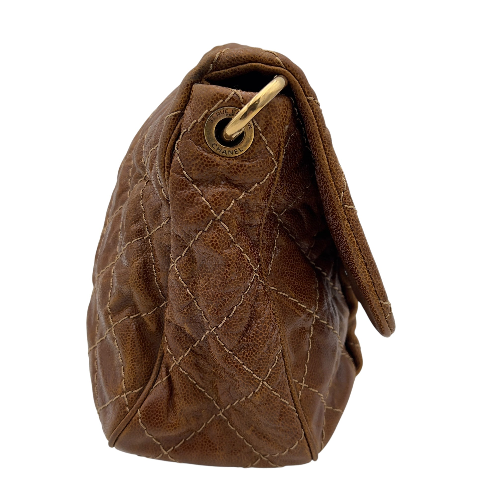 Chanel CC Shoulder Bag Brown in Calfskin, Gold hardware_4